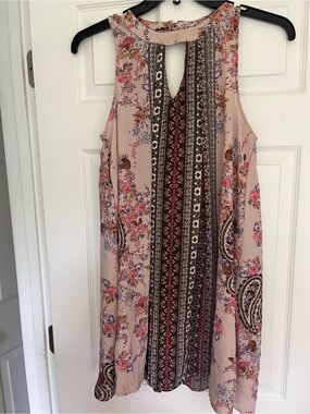Boho Sleeveless Floral Mini Dress in Blush Pink